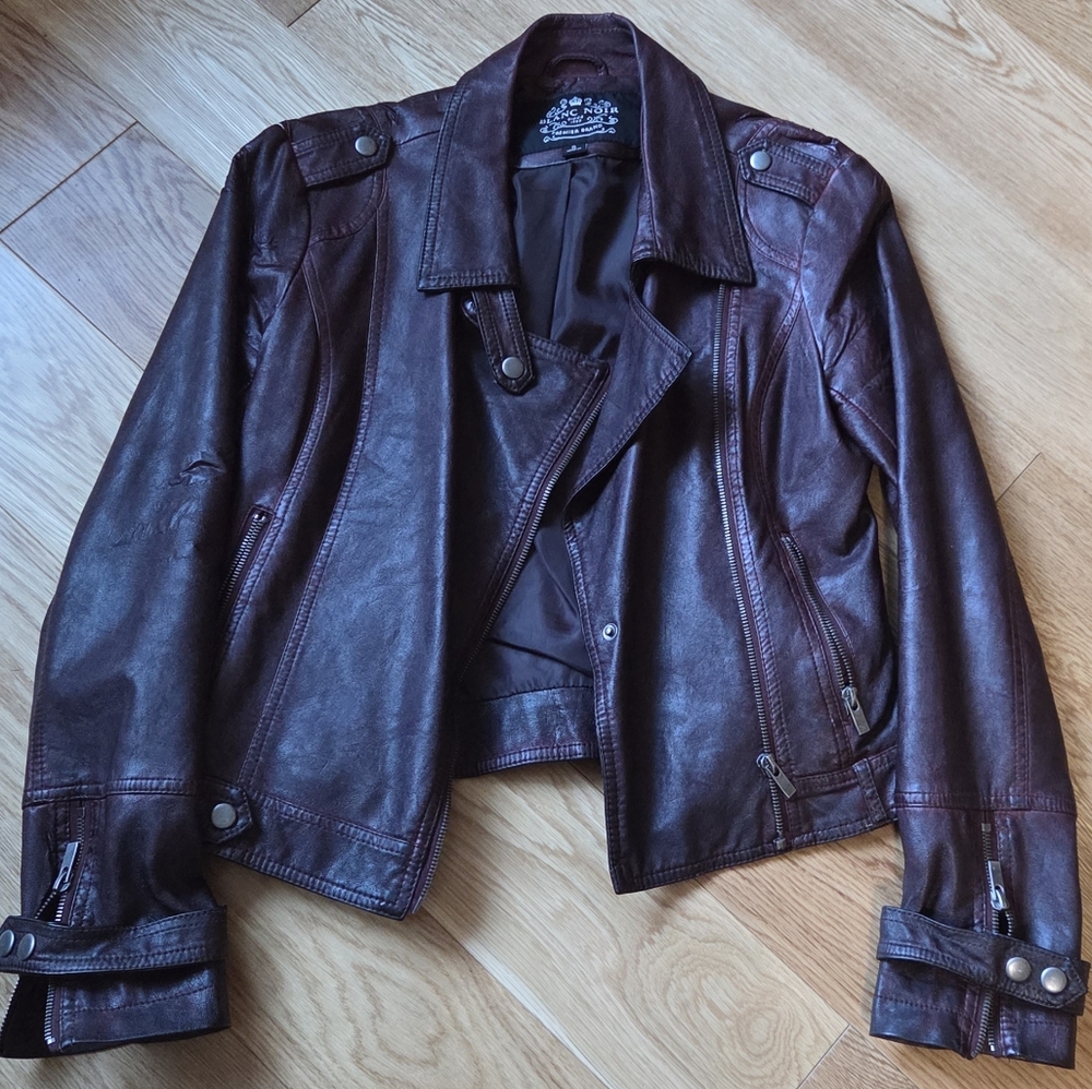 blanc noir Burgundy-Red Leather Jacket